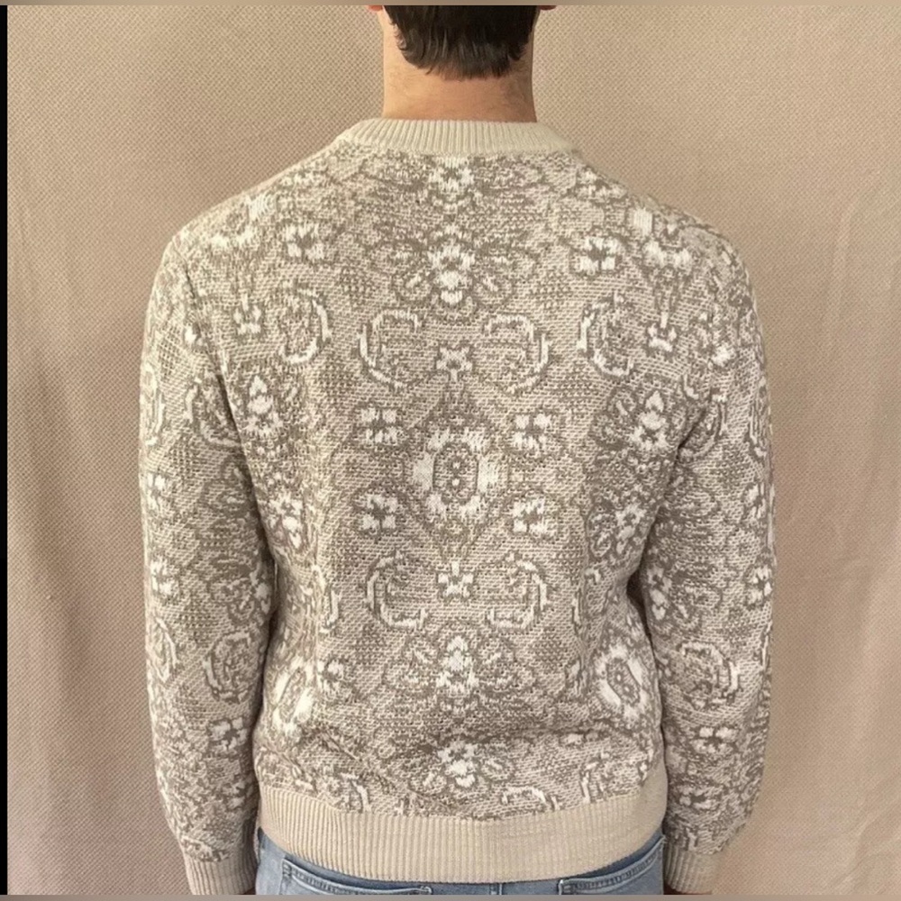 Abercrombie & Fitch Men's Ivory & Beige Paisley Size L Knit Pullover Sweater - Picture 2 of 6